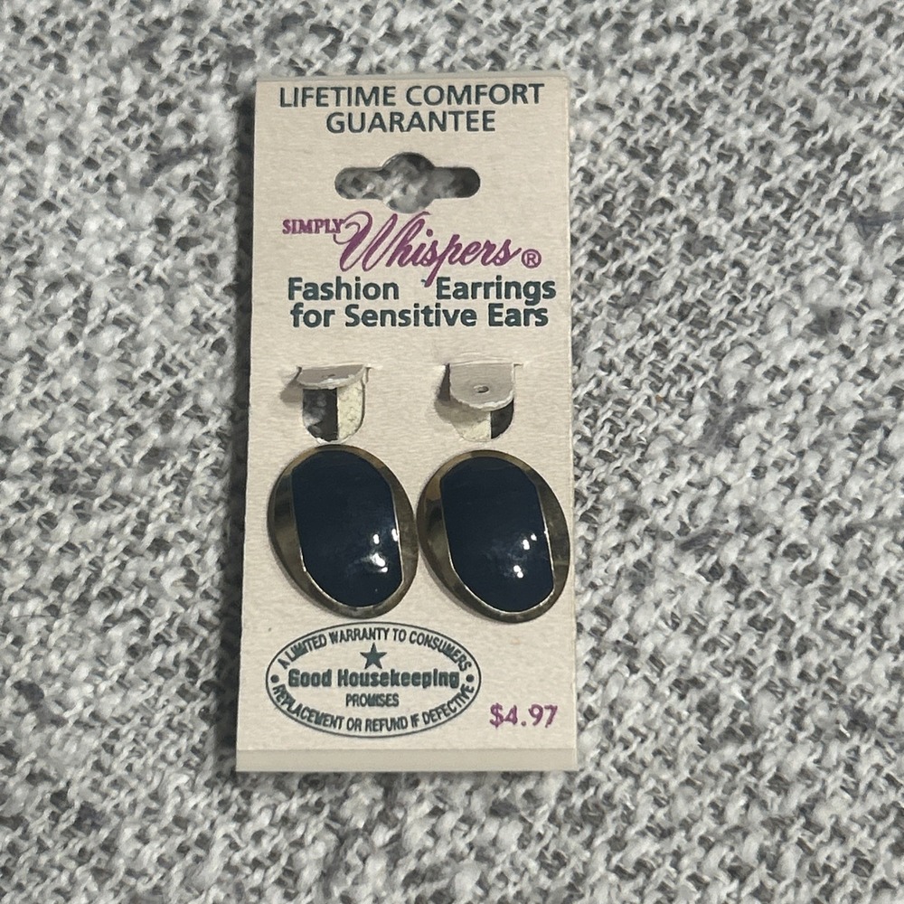 Vintage Simply Whispers Fashion Earrings For Sensitive Ears Navy Blue & Gold